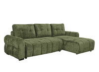Canapé d'angle convertible avec coffre en velours chiné vert olive MAHLONE - Angle droit