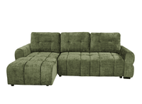 Canapé d'angle convertible avec coffre en velours chiné vert olive MAHLONE - Angle gauche