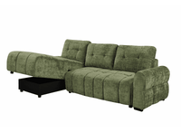 Canapé d'angle convertible avec coffre en velours chiné vert olive MAHLONE - Angle gauche