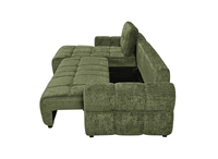 Canapé d'angle convertible avec coffre en velours chiné vert olive MAHLONE - Angle gauche