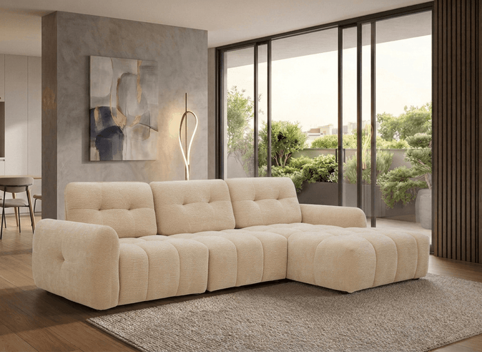 Canapé d'angle en velours tissé beige avec dossier réglable ADONIS - Angle droit