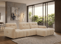 Canapé d'angle en velours tissé beige avec dossier réglable ADONIS - Angle droit