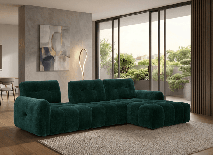 Canapé d'angle en velours tissé vert sapin avec dossier réglable ADONIS - Angle droit