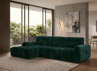 Canapé d'angle en velours tissé vert sapin avec dossier réglable ADONIS - Angle gauche