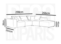 Canapé d'angle fixe modulable avec 1 pouf en tissu effet peau de mouton blanc écru HARLEM XL