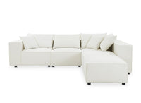 Canapé d'angle fixe modulable avec 1 pouf en tissu effet peau de mouton blanc écru HARLEM XL