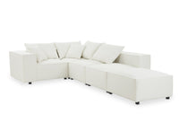 Canapé d'angle fixe modulable avec 1 pouf en tissu effet peau de mouton blanc écru HARLEM XL
