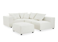 Canapé d'angle fixe modulable avec 1 pouf en tissu effet peau de mouton blanc écru HARLEM XL