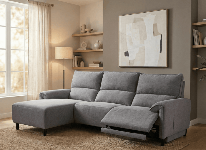Canapé d’angle relax électrique en tissu gris foncé LUDMILA - Angle gauche