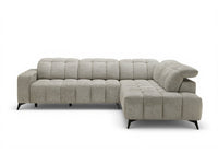 Canapé d'angle relax électrique en velours chiné beige ALVAR - Angle droit