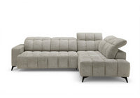 Canapé d'angle relax électrique en velours chiné beige ALVAR - Angle droit