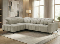 Canapé d'angle relax électrique en velours chiné beige ALVAR - Angle gauche