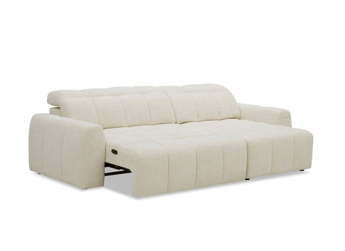 Canapé d'angle relax électrique en velours chiné beige DANIA -Angle droit