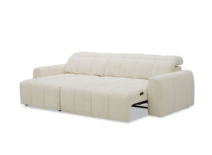 Canapé d'angle relax électrique en velours chiné beige DANIA -Angle gauche