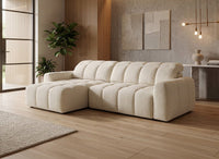 Canapé d'angle relax électrique en velours chiné beige DANIA -Angle gauche