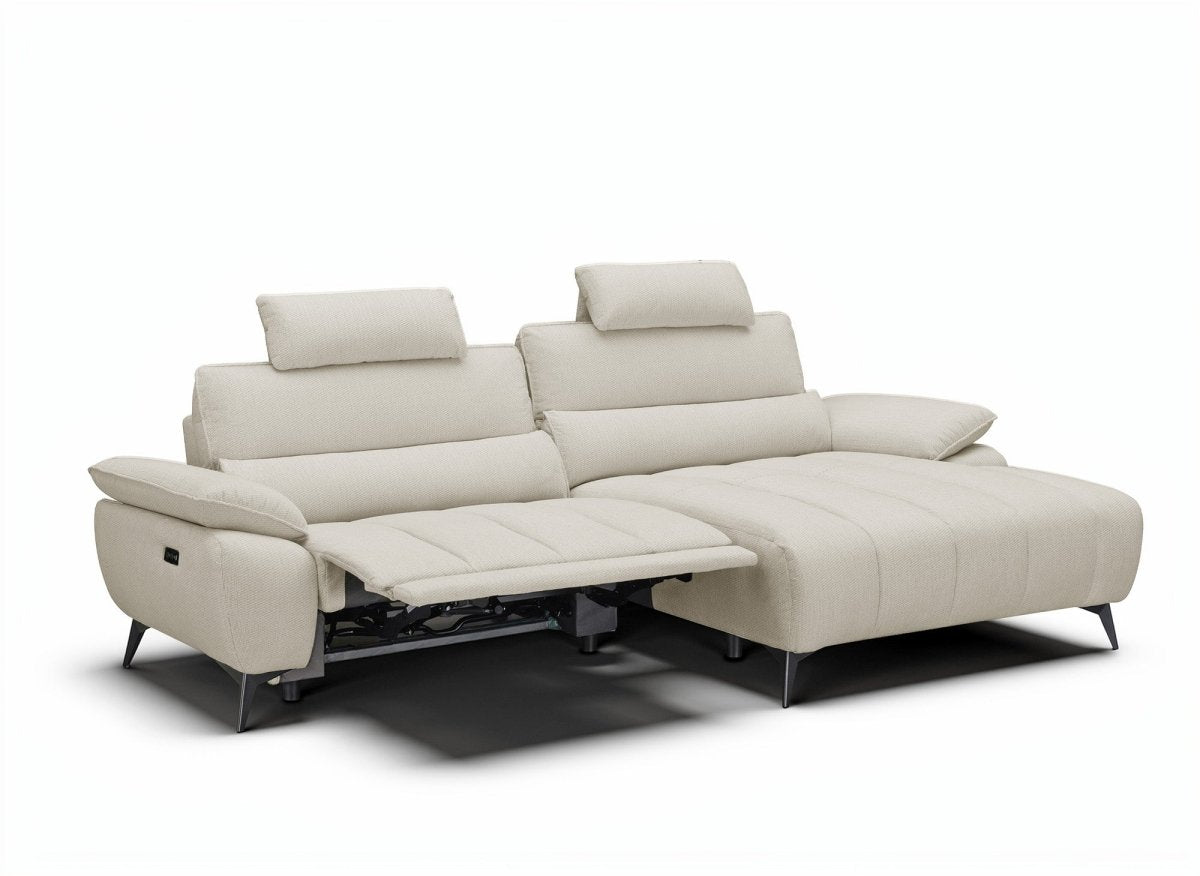 Canapé d’angle relax électrique en velours chiné beige LYANA - Angle droit