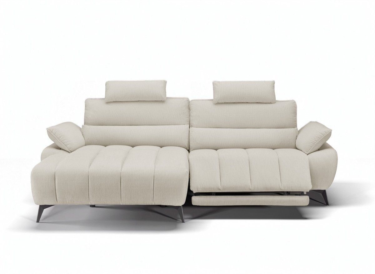 Canapé d’angle relax électrique en velours chiné beige LYANA - Angle gauche