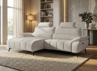 Canapé d’angle relax électrique en velours chiné beige LYANA - Angle gauche