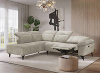 Canapé d'angle relax électrique en velours chiné beige SOLINA - Angle gauche