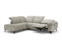 Canapé d'angle relax électrique en velours chiné beige SOLINA - Angle gauche