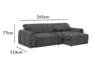 Canapé d'angle relax électrique en velours chiné gris DANIA -Angle droit