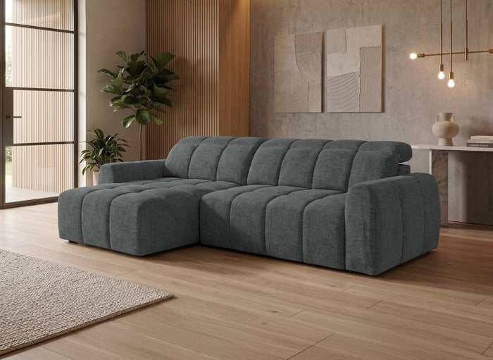 Canapé d'angle relax électrique en velours chiné gris DANIA -Angle gauche