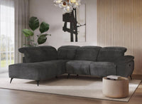 Canapé d'angle relax électrique en velours chiné gris SOLINA - Angle gauche