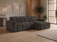 Canapé d'angle relax électrique en velours chiné marron DANIA -Angle droit