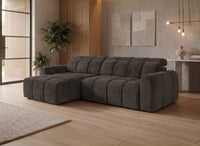 Canapé d'angle relax électrique en velours chiné marron DANIA -Angle gauche