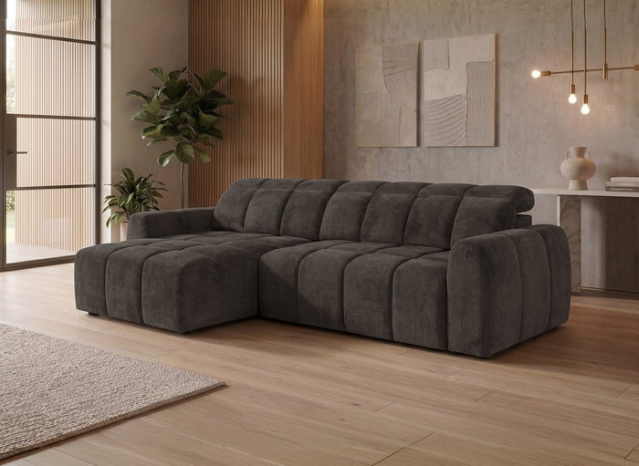 Canapé d'angle relax électrique en velours chiné marron DANIA -Angle gauche