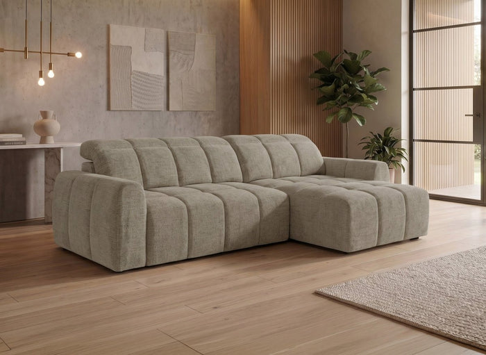 Canapé d'angle relax électrique en velours chiné taupe DANIA -Angle droit