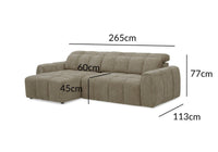 Canapé d'angle relax électrique en velours chiné taupe DANIA -Angle gauche