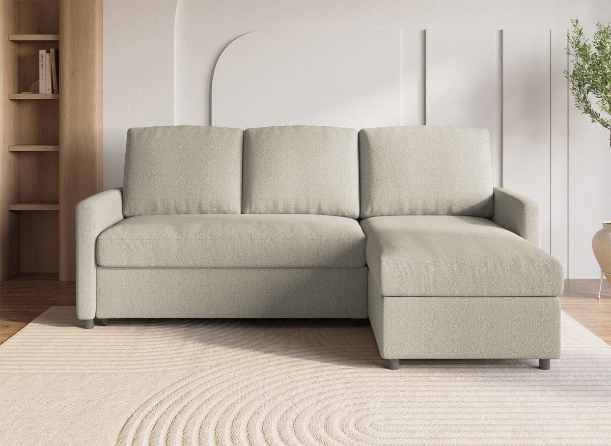 Canapé d'angle réversible convertible coffre de rangement en tissu beige ADAM