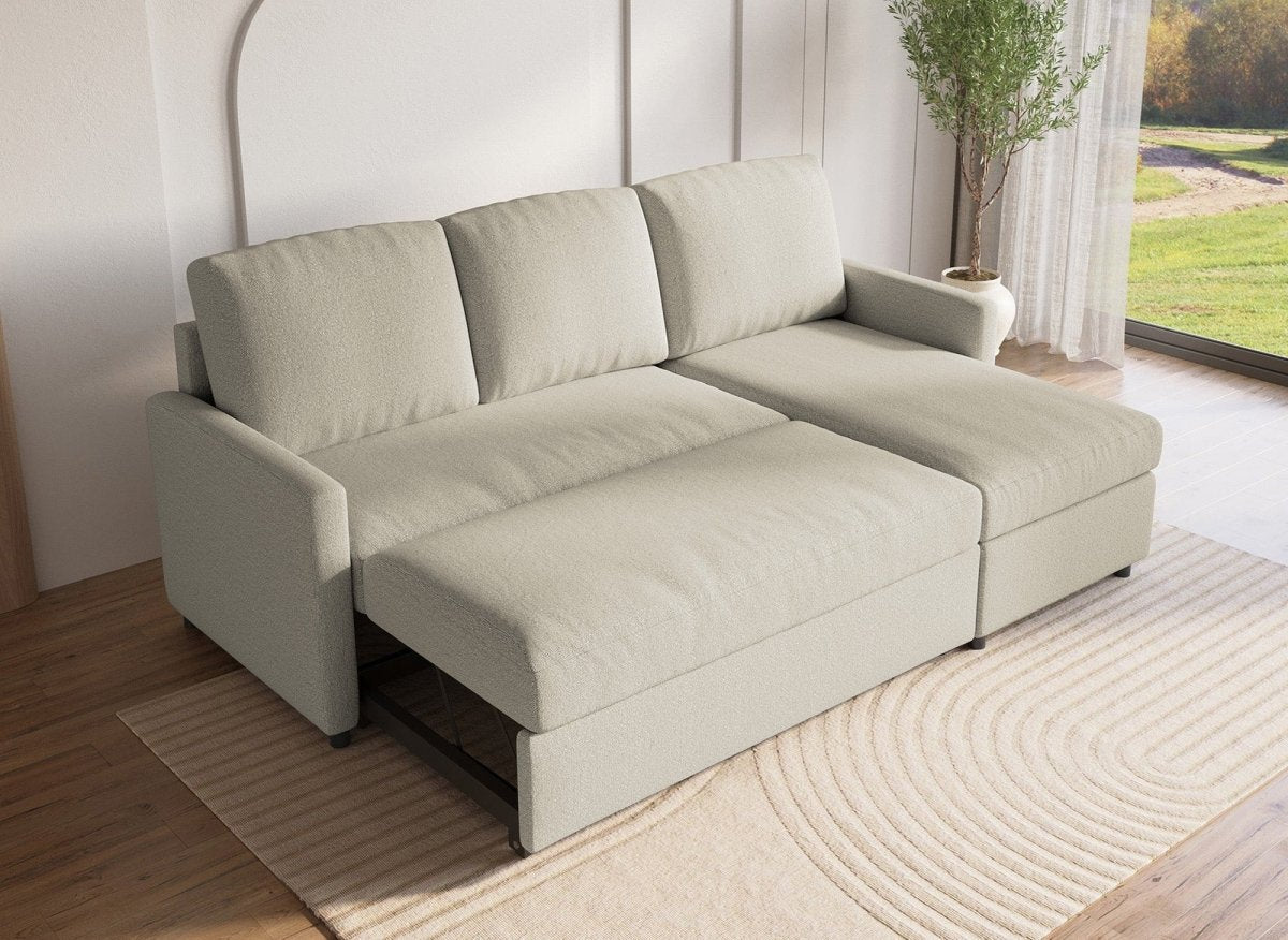 Canapé d'angle réversible convertible coffre de rangement en tissu beige ADAM