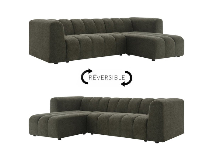 Canapé d'angle réversible en tissu bouclette vert AELIS