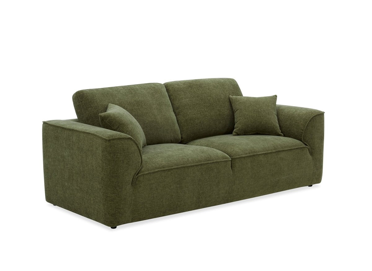 Canapé droit 3 places en velours chiné vert olive ABELIA