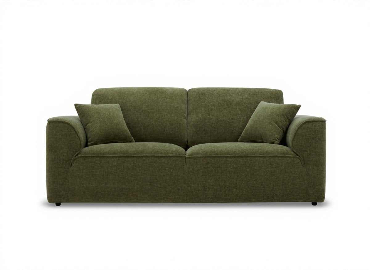 Canapé droit 3 places en velours chiné vert olive ABELIA