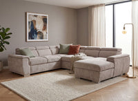 Canapé panoramique convertible avec coffre en velours chiné beige GAELLE - Angle droit
