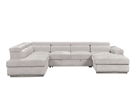 Canapé panoramique convertible avec coffre en velours chiné beige MARIANO- Angle droit