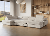 Canapé panoramique convertible avec coffre en velours chiné beige MARIANO- Angle droit