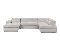 Canapé panoramique convertible avec coffre en velours chiné beige MARIANO- Angle gauche