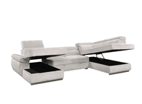 Canapé panoramique convertible avec coffre en velours chiné beige MARIANO- Angle gauche