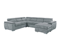 Canapé panoramique convertible avec coffre en velours chiné gris GAELLE - Angle droit