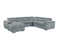 Canapé panoramique convertible avec coffre en velours chiné gris GAELLE - Angle gauche