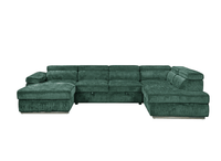 Canapé panoramique convertible avec coffre en velours chiné vert olive MARIANO - Angle gauche