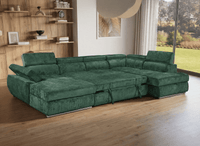 Canapé panoramique convertible avec coffre en velours chiné vert olive MARIANO - Angle gauche