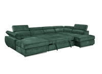 Canapé panoramique convertible avec coffre en velours chiné vert olive MARIANO - Angle gauche