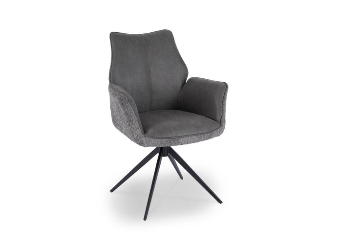 Chaise pivotante avec accoudoirs en velours et tissu bouclette gris ISALIE