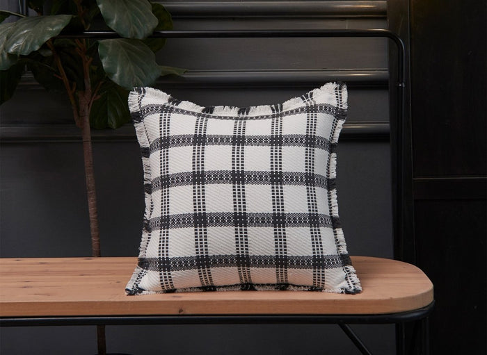 Coussin blanc et gris foncé à carreaux 45x45 cm WARMY