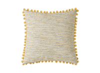 Coussin jaune et beige en tweed avec ponpons 45x45 cm POPINE